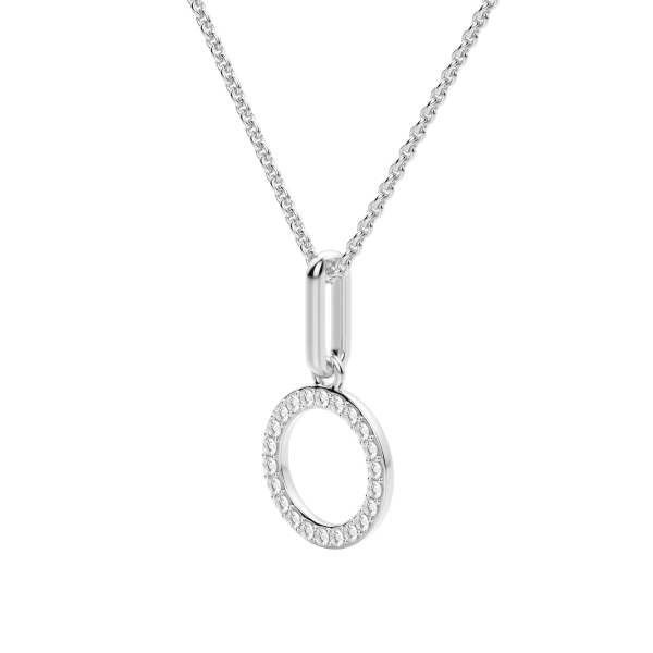 "O" Initial Pendant with Lab Grown Diamonds set in 14K Gold with Sterling Silver Cable Chain, Hover, 14K White Gold,