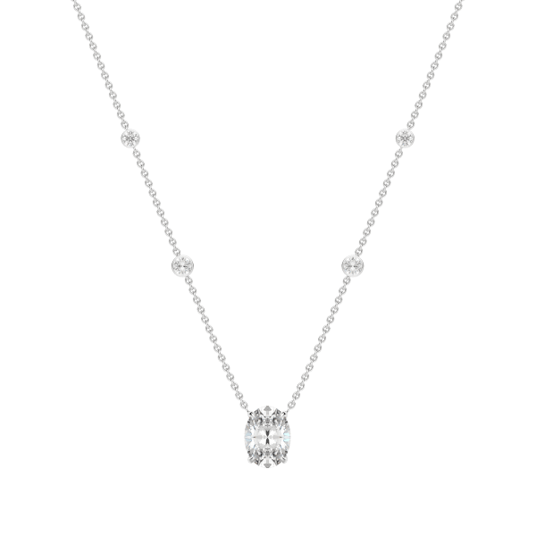 Oval Cut Accented Necklace 14K White Gold Lab Grown Diamond, Default,