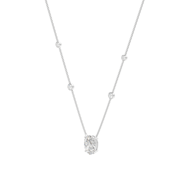 Oval Cut Accented Necklace 14K White Gold Lab Grown Diamond, Hover,