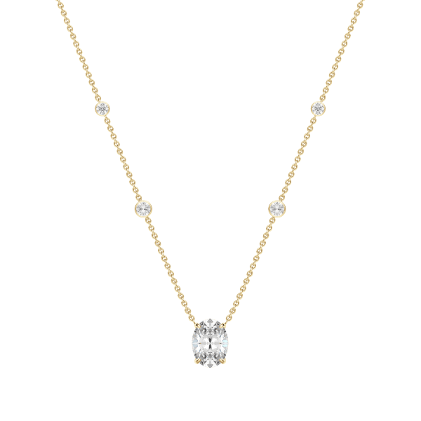 Oval Cut Station Necklace 14K Yellow Gold Lab Grown Diamond, Default, Hover,