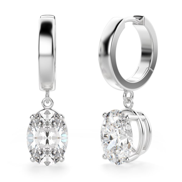 Oval Cut Solitaire Drop Earrings, Hover, 14K White Gold, 