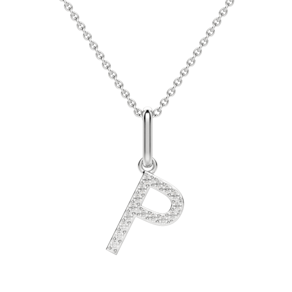 "P" Initial Pendant with Lab Grown Diamonds set in 14K Gold with Sterling Silver Cable Chain, Default, 14K White Gold,