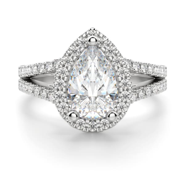 Palm Springs Engagement Ring With 4.00 Ct Pear Center DEW Ring Size 6.25-7.75 14K White Gold Moissanite , Default,