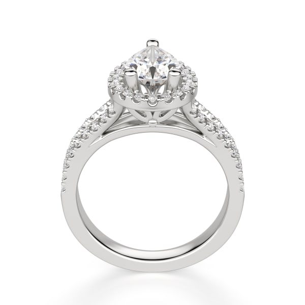 Palm Springs Engagement Ring With 4.00 Ct Pear Center DEW Ring Size 6.25-7.75 14K White Gold Moissanite , Hover,