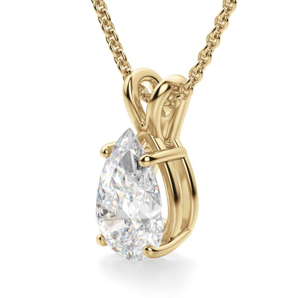 Pear Cut Basket Set Pendant with Sterling Silver Cable Chain, 14K Yellow Gold, Hover, 