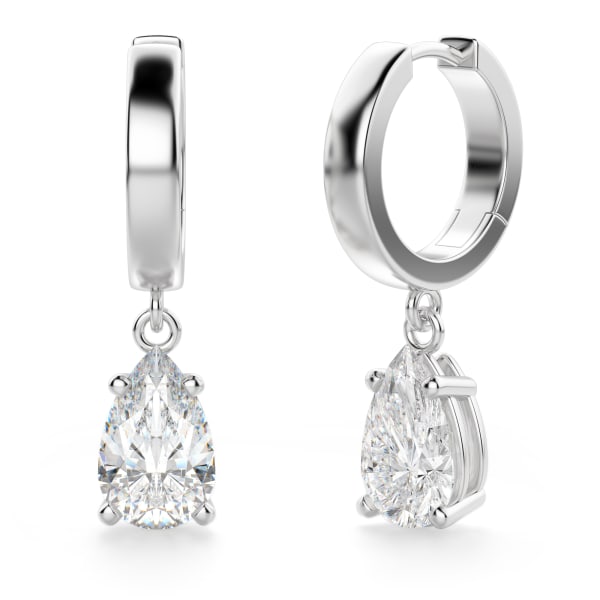 Pear Cut Solitaire Drop Earrings, Hover, 14K White Gold, 