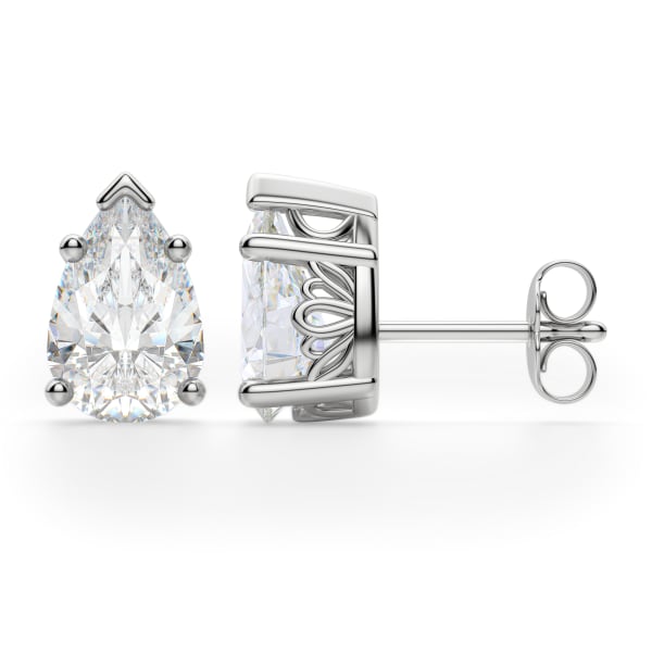 Filigree Set Tension Back Stud Earrings With 0.50 Cttw Pear Centers 14K White Gold Moissanite,  Hover, 