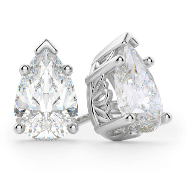 Filigree Set Tension Back Stud Earrings With 0.50 Cttw Pear Centers 14K White Gold Moissanite, Default, 