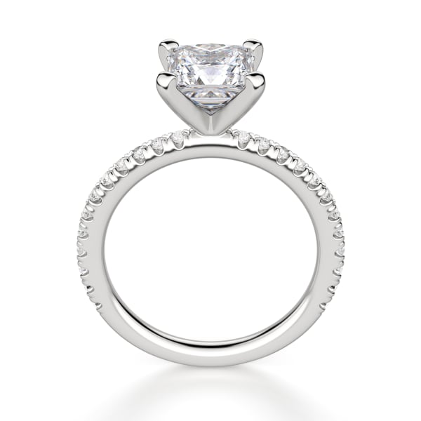 Petite Accented Princess Cut Engagement Ring, Hover, 14K White Gold, 