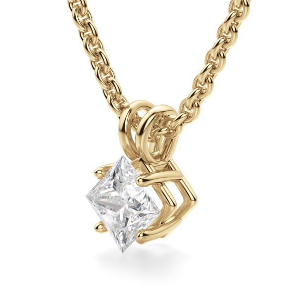 Princess Cut Kite Set Pendant with Sterling Silver Cable Chain, 14K Yellow Gold, Hover, 