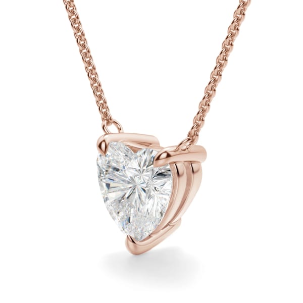 Heart Cut Claw Prong Necklace, Hover, 14K Rose Gold