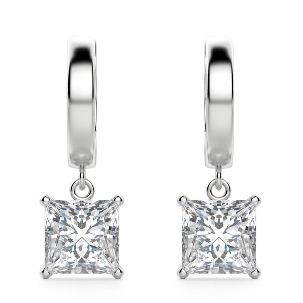 Princess Cut Solitaire Drop Earrings, Default, 14K White Gold, 