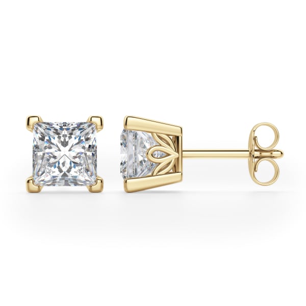 Filigree Set Tension Back Earrings With 2.00 Cttw Princess Centers DEW 14K Yellow Gold Nexus Diamond Alternative, Hover, 14K Yellow Gold,