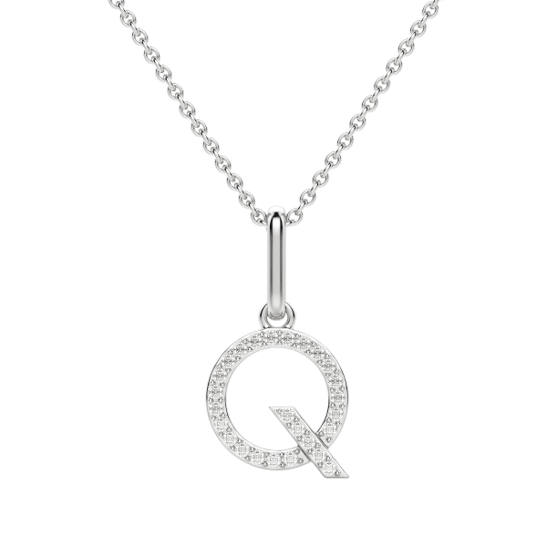 "Q" Initial Pendant with Lab Grown Diamonds set in 14K Gold with Sterling Silver Cable Chain, Default, 14K White Gold,