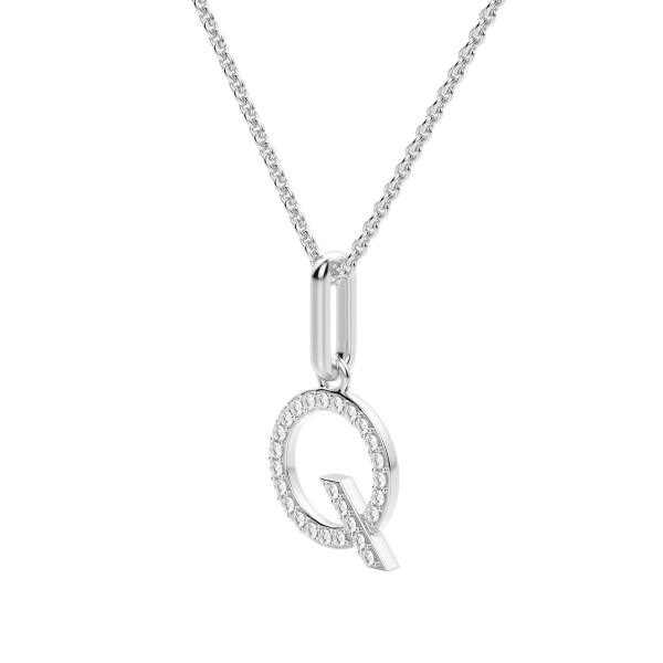 "Q" Initial Pendant with Lab Grown Diamonds set in 14K Gold with Sterling Silver Cable Chain, Hover, 14K White Gold,