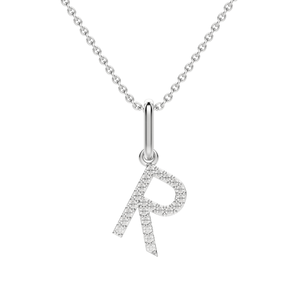 "R" Initial Pendant with Lab Grown Diamonds set in 14K Gold with Sterling Silver Cable Chain, Default, 14K White Gold,