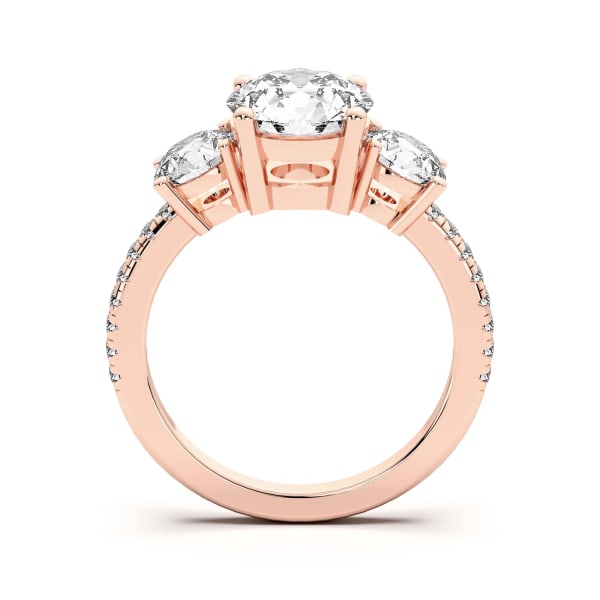 Three Stone Accented Round Cut Engagement Ring, Hover, 14K Rose Gold,