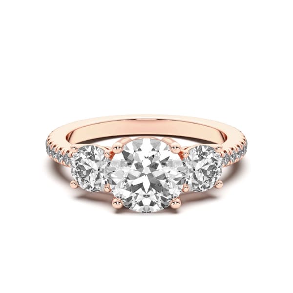 Three Stone Accented Round Cut Engagement Ring, Default, 14K Rose Gold,