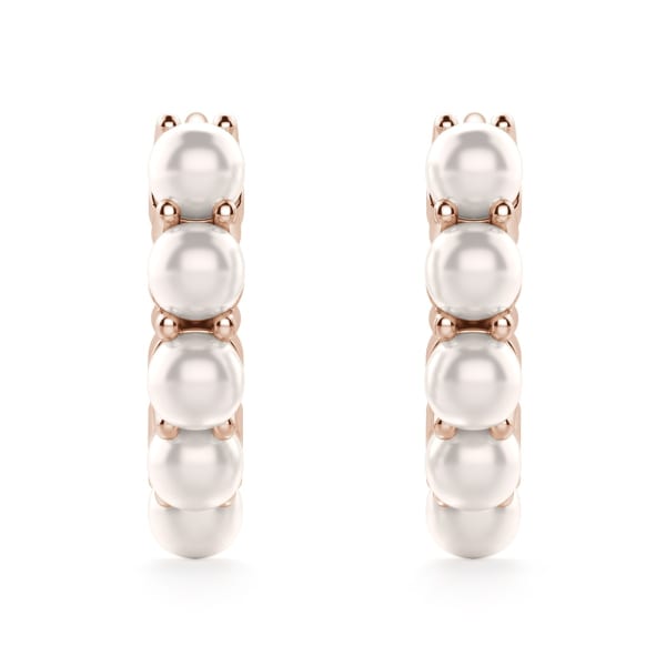 Pearl Huggie Earrings, Hover, 14K Rose Gold