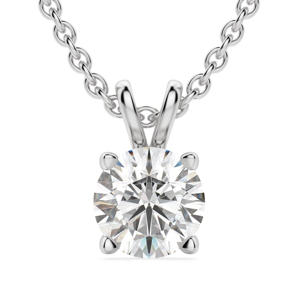Round Cut Basket Set Pendant, 0.90 Ctw, Lab Grown Diamond with Sterling Silver Cable Chain, Default, 14K White Gold, 