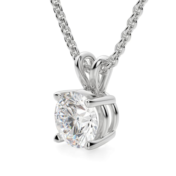 Round Cut Basket Set Pendant, 0.90 Ctw, Lab Grown Diamond with Sterling Silver Cable Chain, 14K White Gold, Hover, 