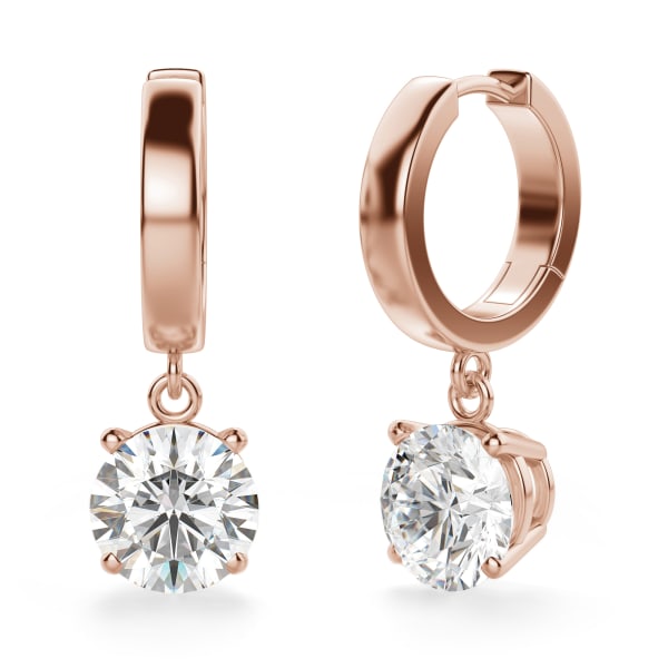 Round Cut Solitaire Drop Earrings, Hover, 14K Rose Gold, 