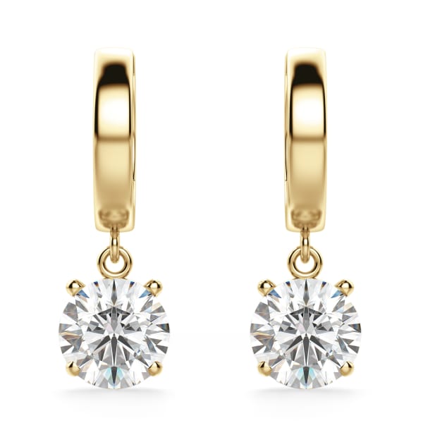 Solitaire Drop Earrings With 2.00 Cttw Round Centers DEW 14K Yellow Gold Lab Grown Diamond, Default,