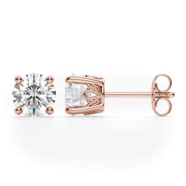 Filigree Set Tension Back Stud Earrings With 2.00 Cttw Round Centers DEW 14K Rose Gold Moissanite, Hover, 