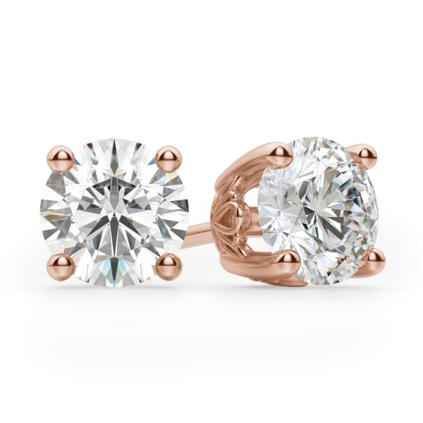 Filigree Set Tension Back Stud Earrings With 2.00 Cttw Round Centers DEW 14K Rose Gold Moissanite, Default,