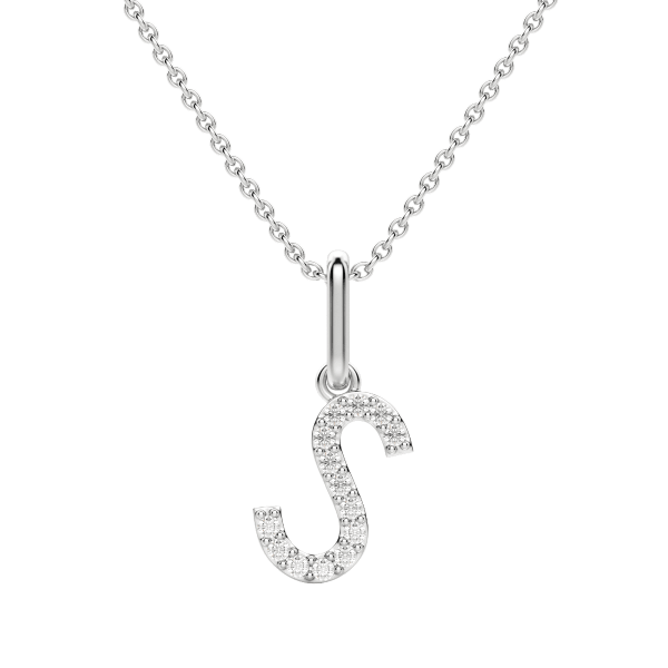 "S" Initial Pendant with Lab Grown Diamonds set in 14K Gold with Sterling Silver Cable Chain, Default, 14K White Gold,