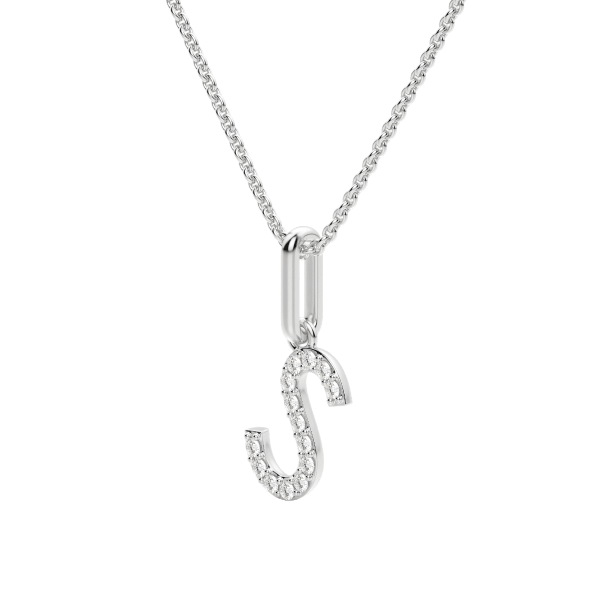 "S" Initial Pendant with Lab Grown Diamonds set in 14K Gold with Sterling Silver Cable Chain, Hover, 14K White Gold,