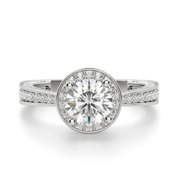 Sage Halo Round Cut Engagement Ring, Default, 14K White Gold,