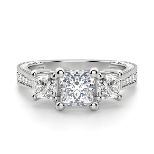 Sage Three Stone Princess Cut Engagement Ring, Default, 14K White Gold,