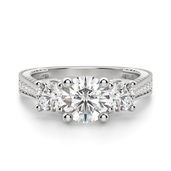 Sage Three Stone Round Cut Engagement Ring, Default, 14K White Gold,