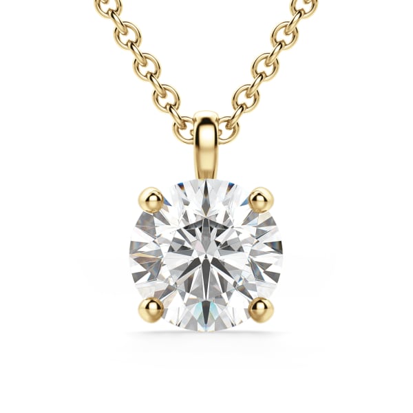 Round Cut Single Bail Pendant with Sterling Silver Cable Chain, Default, 14K Yellow Gold, 