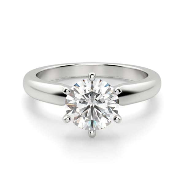 Tapered Classic 6-Prong Round Cut Solitaire Engagement Ring, Default, 14K White Gold, Platinum