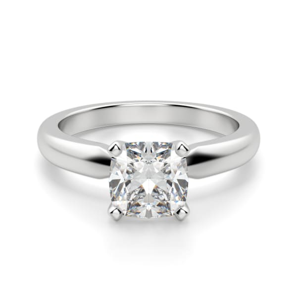 Tapered Classic Cushion Cut Solitaire Engagement Ring, Default, 14K White Gold, Platinum,