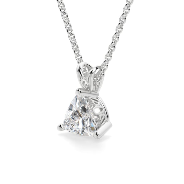 Trillion Cut Filigree Set Pendant with Sterling Silver Cable Chain, Hover, 14K White Gold, 