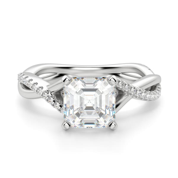 Twisted Accented Asscher Cut Engagement Ring, Default, 14K White Gold, Platinum,