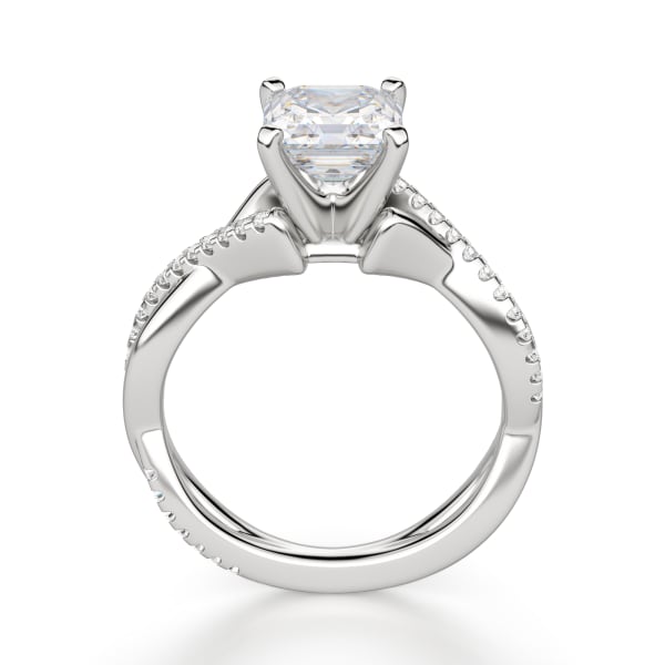 Twisted Accented Asscher Cut Engagement Ring, Hover, 14K White Gold, Platinum,