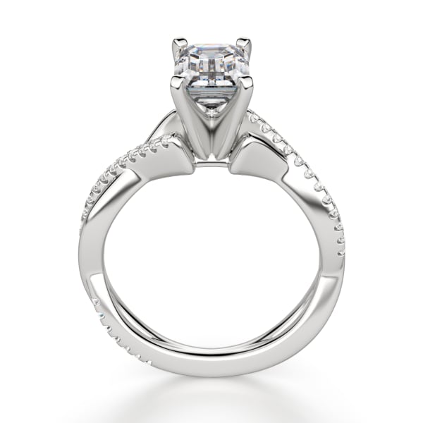 Twisted Accented Emerald Cut Engagement Ring, Hover, 14K White Gold, Platinum,