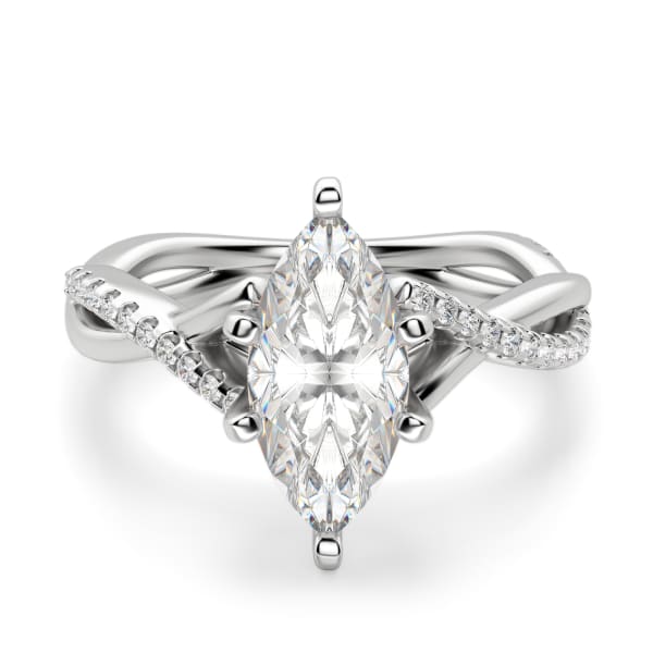 Twisted Accented Marquise Cut Engagement Ring, Default, 14K White Gold, Platinum,