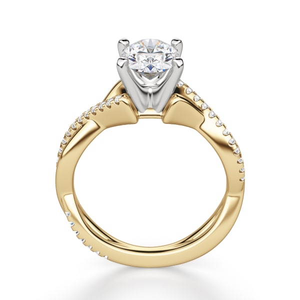 Twisted Accented Oval Cut Engagement Ring, Hover, 14K Yellow Gold, 