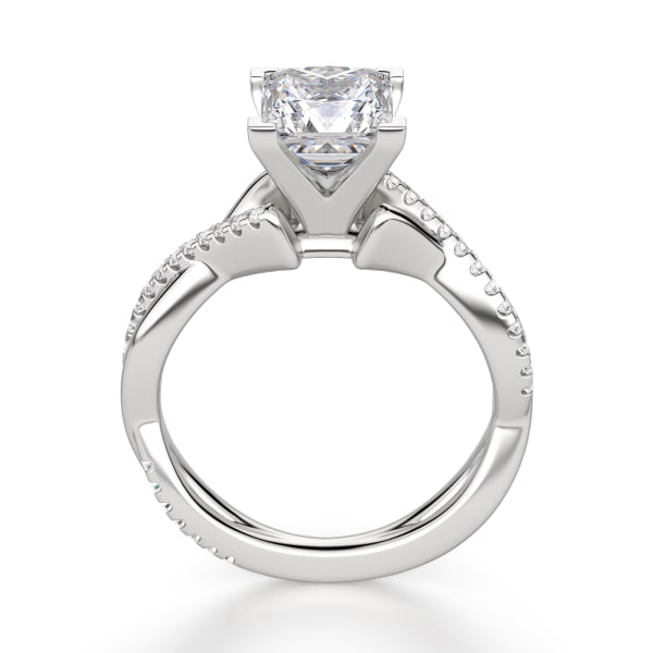 Twisted Accented Princess Cut Engagement Ring, Hover, 14K White Gold, Platinum,