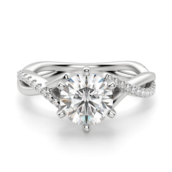 Twisted Accented Round Cut Engagement Ring, Default, 14K White Gold, Platinum,