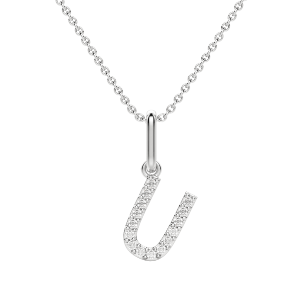 "U" Initial Pendant with Lab Grown Diamonds set in 14K Gold with Sterling Silver Cable Chain, Default, 14K White Gold,