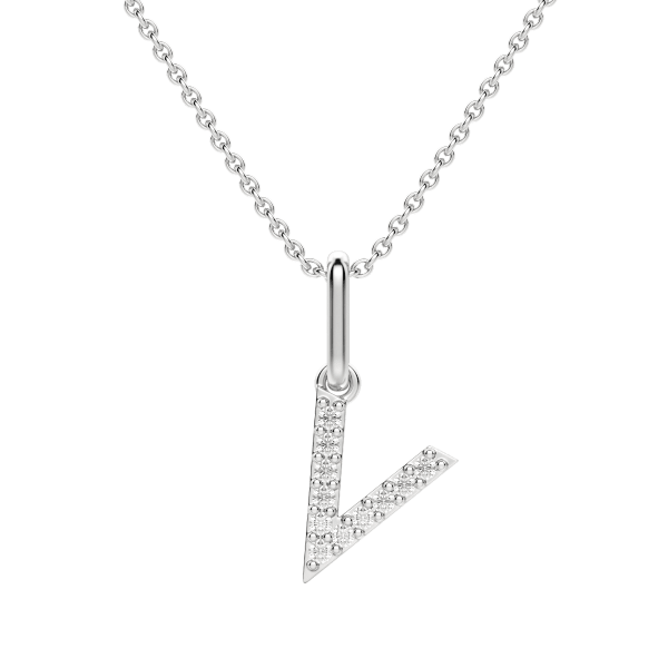 "V" Initial Pendant with Lab Grown Diamonds set in 14K Gold with Sterling Silver Cable Chain, Default, 14K White Gold,