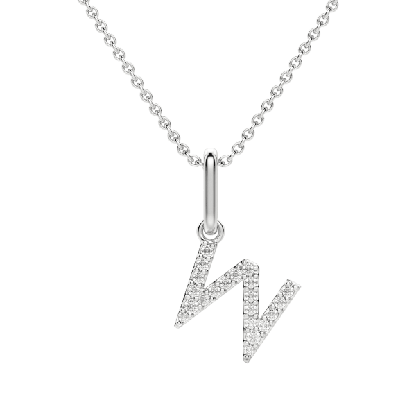 "W" Initial Pendant with Lab Grown Diamonds set in 14K Gold with Sterling Silver Cable Chain, Default, 14K White Gold,