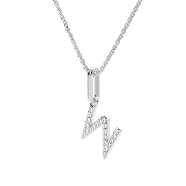 "W" Initial Pendant with Lab Grown Diamonds set in 14K Gold with Sterling Silver Cable Chain, Hover, 14K White Gold,