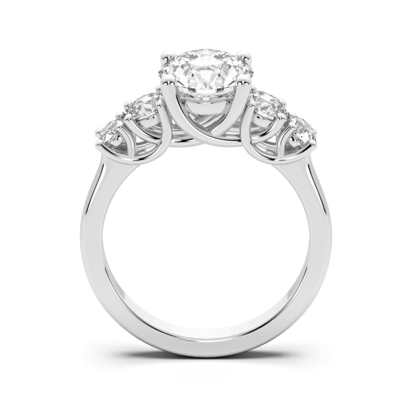 Five Stone Classic Round Cut Engagement Ring, Hover, 14K White Gold,